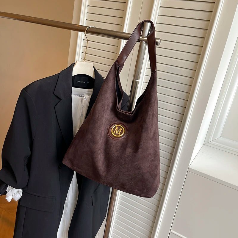 2025 Winter New Fashion Casual Togs Faux Suede Solid Color Large Capacity Shoulder Bags Durable Daily Commuting Women's Handbags - Tara's Tiny Treasures