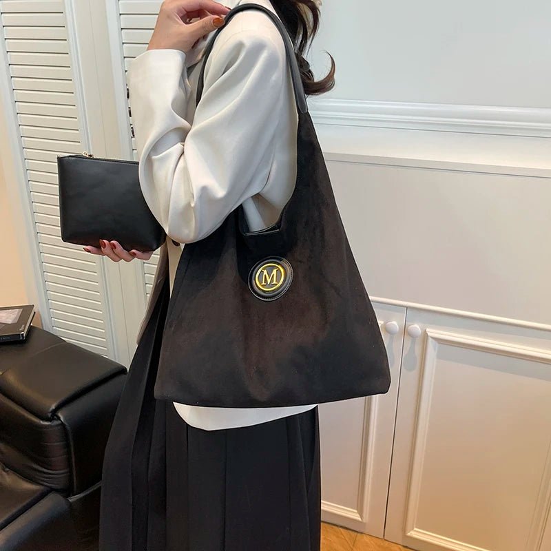2025 Winter New Fashion Casual Togs Faux Suede Solid Color Large Capacity Shoulder Bags Durable Daily Commuting Women's Handbags - Tara's Tiny Treasures