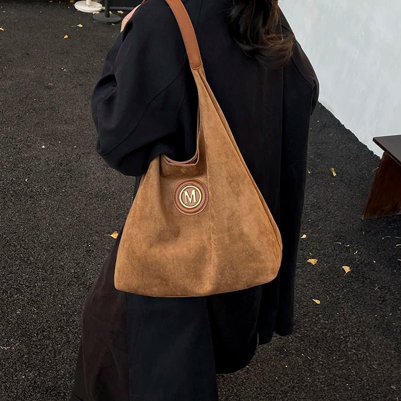 2025 Winter New Fashion Casual Togs Faux Suede Solid Color Large Capacity Shoulder Bags Durable Daily Commuting Women's Handbags - Tara's Tiny Treasures