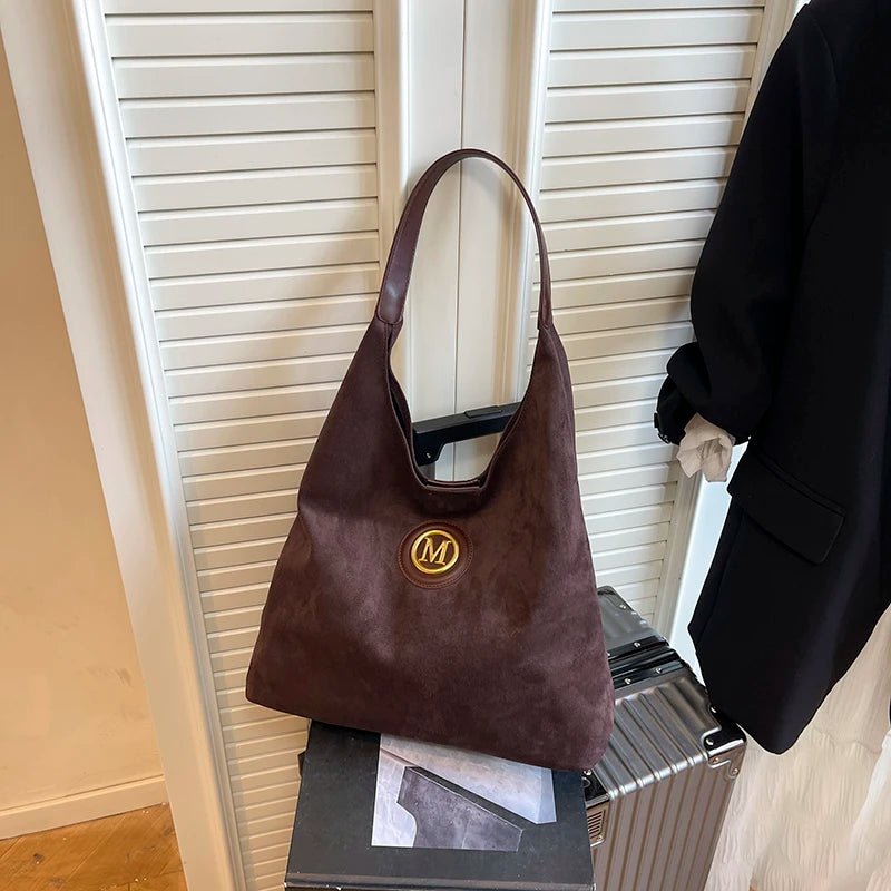 2025 Winter New Fashion Casual Togs Faux Suede Solid Color Large Capacity Shoulder Bags Durable Daily Commuting Women's Handbags - Tara's Tiny Treasures