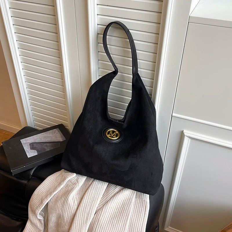 2025 Winter New Fashion Casual Togs Faux Suede Solid Color Large Capacity Shoulder Bags Durable Daily Commuting Women's Handbags - Tara's Tiny Treasures