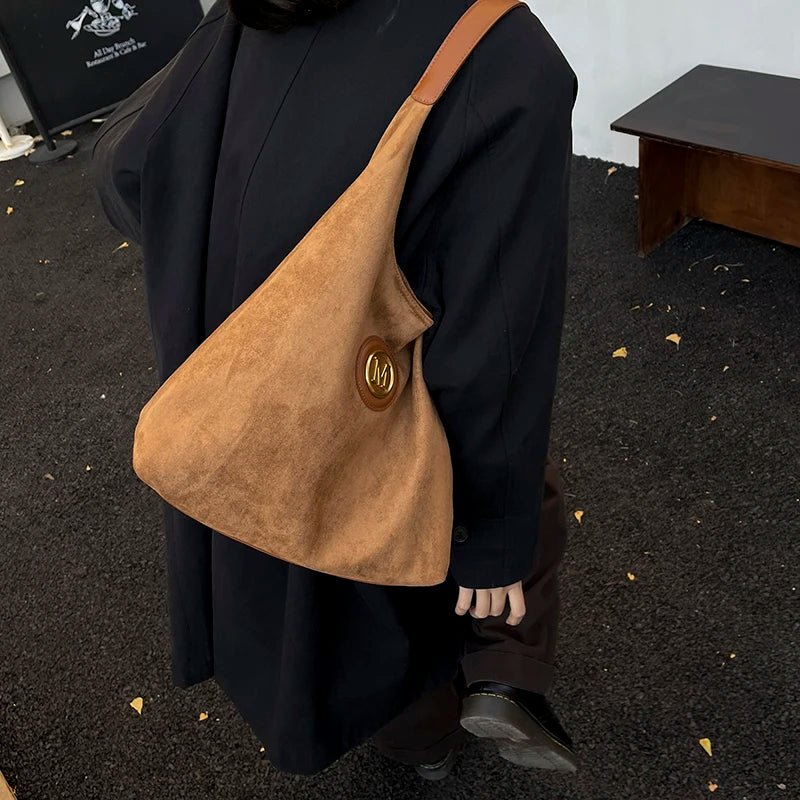 2025 Winter New Fashion Casual Togs Faux Suede Solid Color Large Capacity Shoulder Bags Durable Daily Commuting Women's Handbags - Tara's Tiny Treasures
