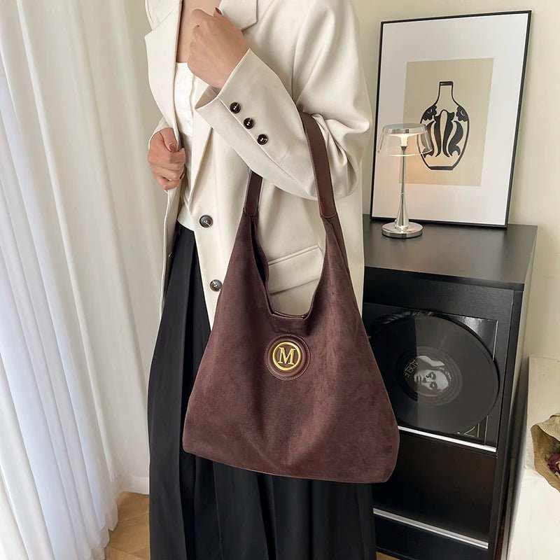 2025 Winter New Fashion Casual Togs Faux Suede Solid Color Large Capacity Shoulder Bags Durable Daily Commuting Women's Handbags - Tara's Tiny Treasures