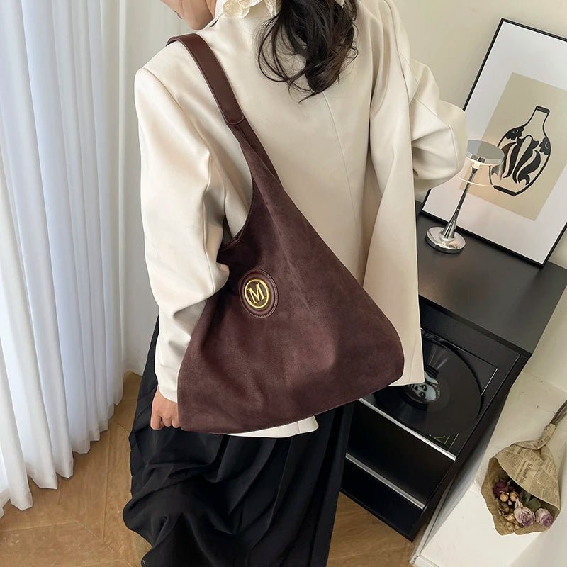 2025 Winter New Fashion Casual Togs Faux Suede Solid Color Large Capacity Shoulder Bags Durable Daily Commuting Women's Handbags - Tara's Tiny Treasures