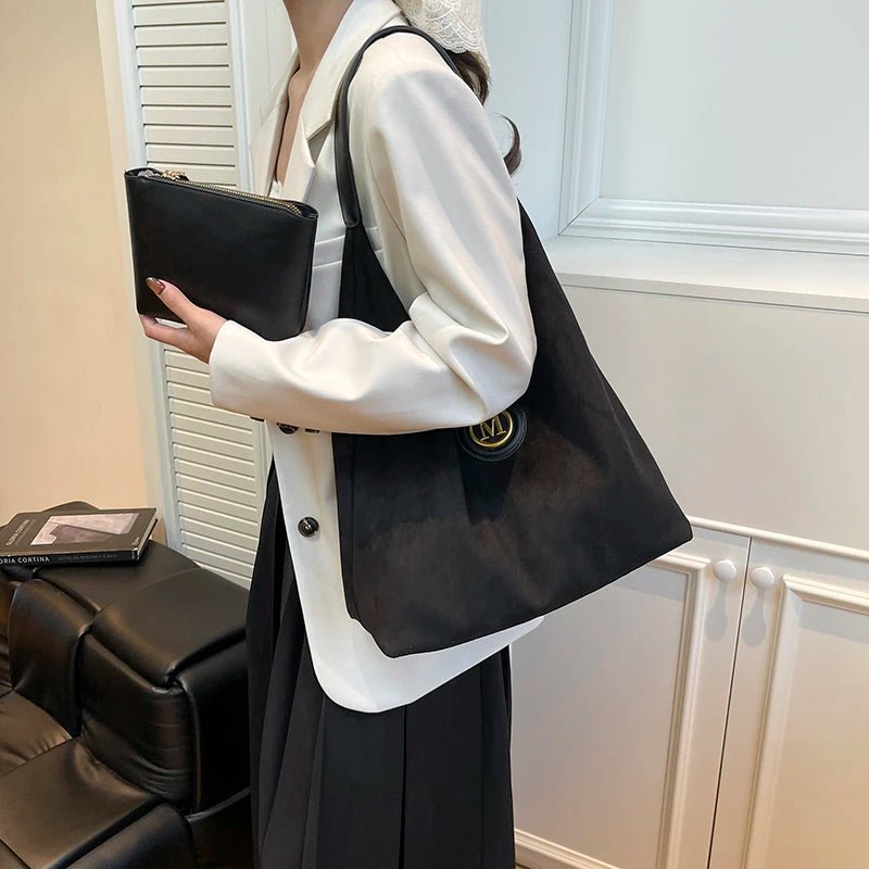 2025 Winter New Fashion Casual Togs Faux Suede Solid Color Large Capacity Shoulder Bags Durable Daily Commuting Women's Handbags - Tara's Tiny Treasures