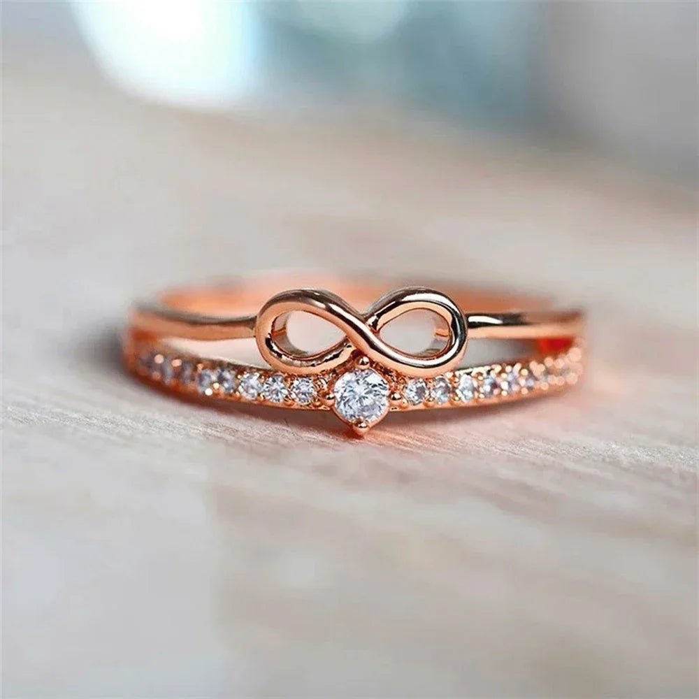 2026 Chic Bow Shape Finger Ring for Women Infinity Sign Cubic Zirconia Rings Fashion Accessories Daily Party Jewelry - Tara's Tiny Treasures
