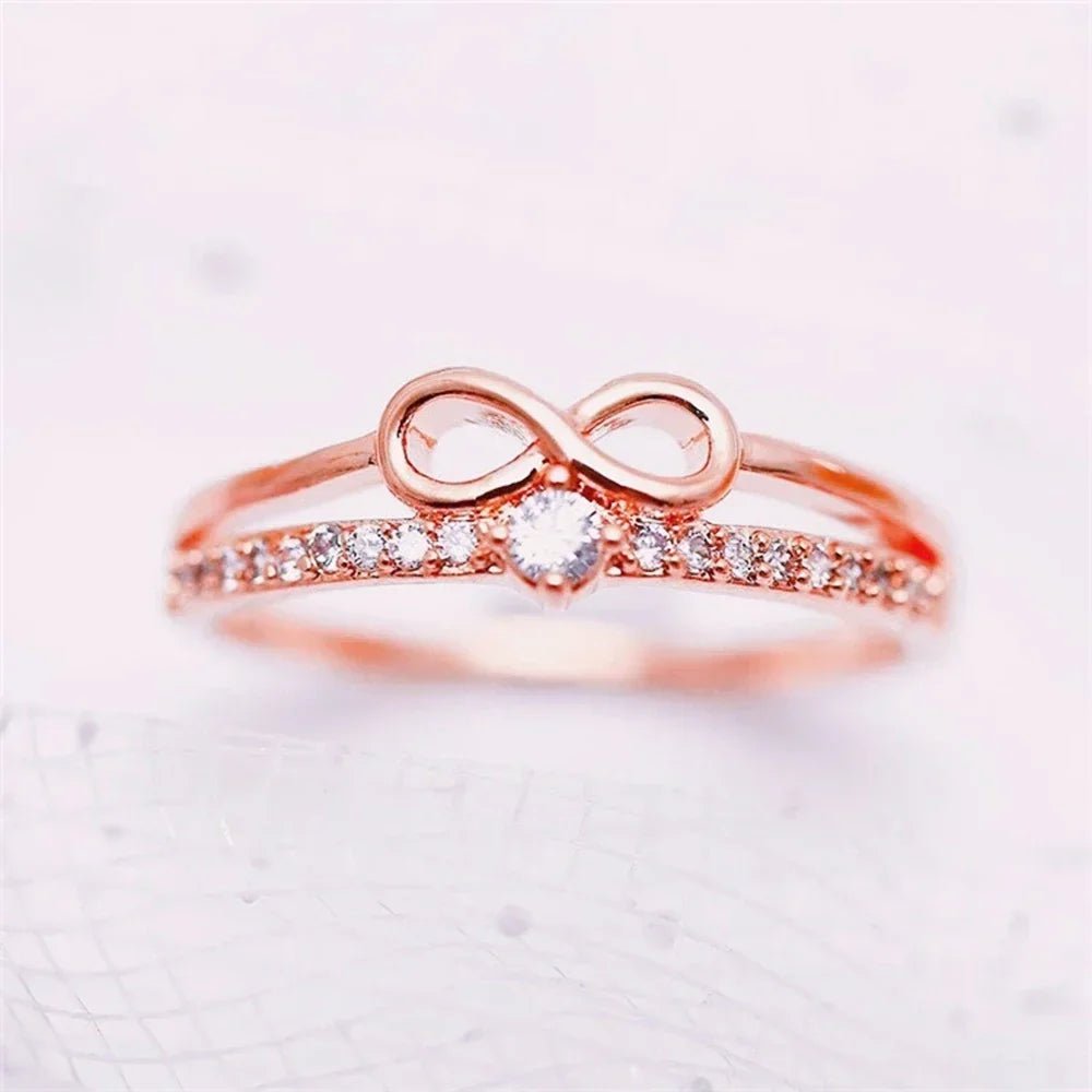2026 Chic Bow Shape Finger Ring for Women Infinity Sign Cubic Zirconia Rings Fashion Accessories Daily Party Jewelry - Tara's Tiny Treasures