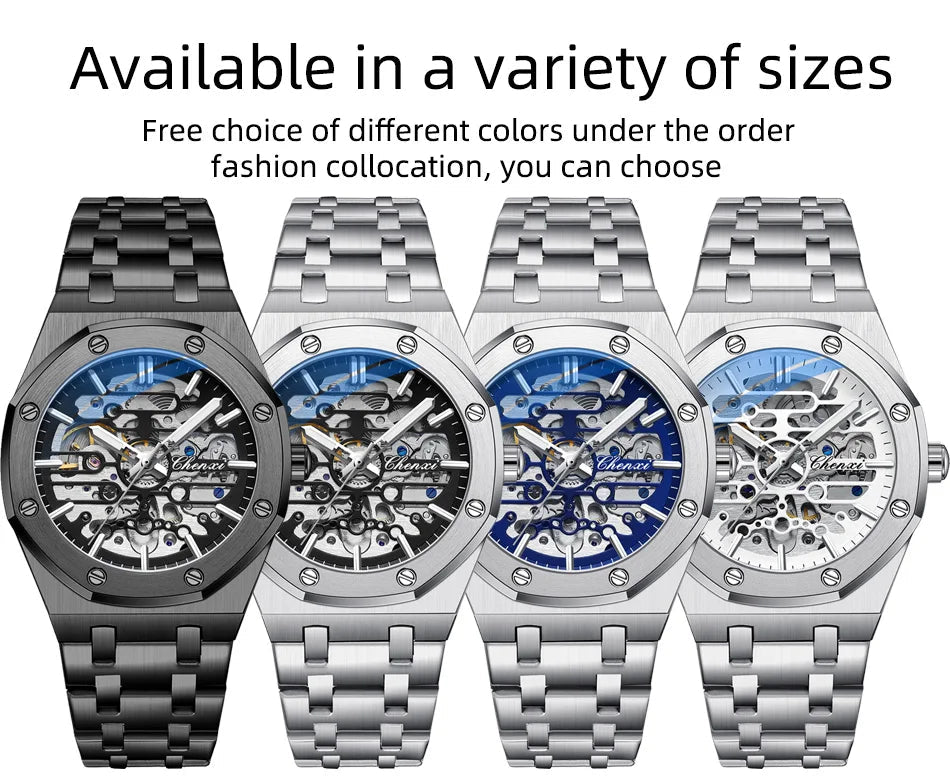 2026 High Quality Automatic Movement Mechanical Watches For Men Fashion Casual Skeleton Hollow Luminous Waterproof Watch CHENXI - Tara's Tiny Treasures