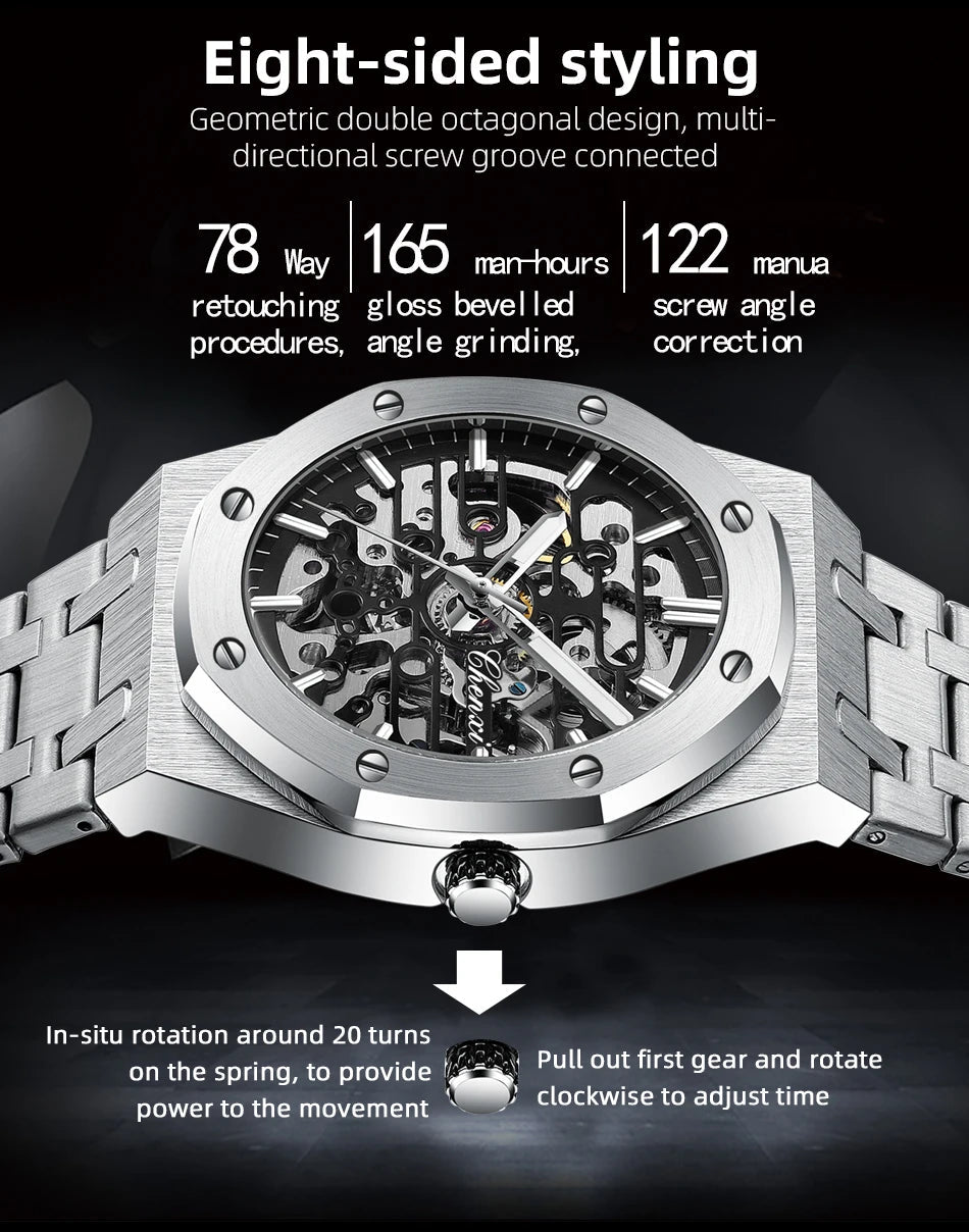 2026 High Quality Automatic Movement Mechanical Watches For Men Fashion Casual Skeleton Hollow Luminous Waterproof Watch CHENXI - Tara's Tiny Treasures