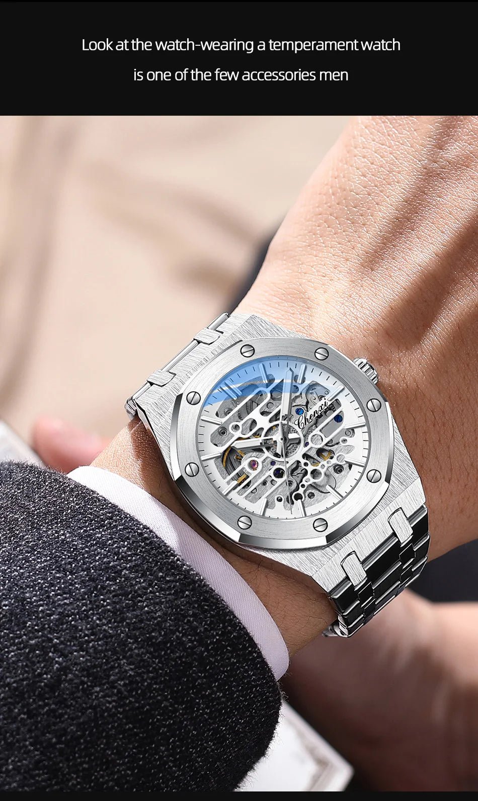 2026 High Quality Automatic Movement Mechanical Watches For Men Fashion Casual Skeleton Hollow Luminous Waterproof Watch CHENXI - Tara's Tiny Treasures