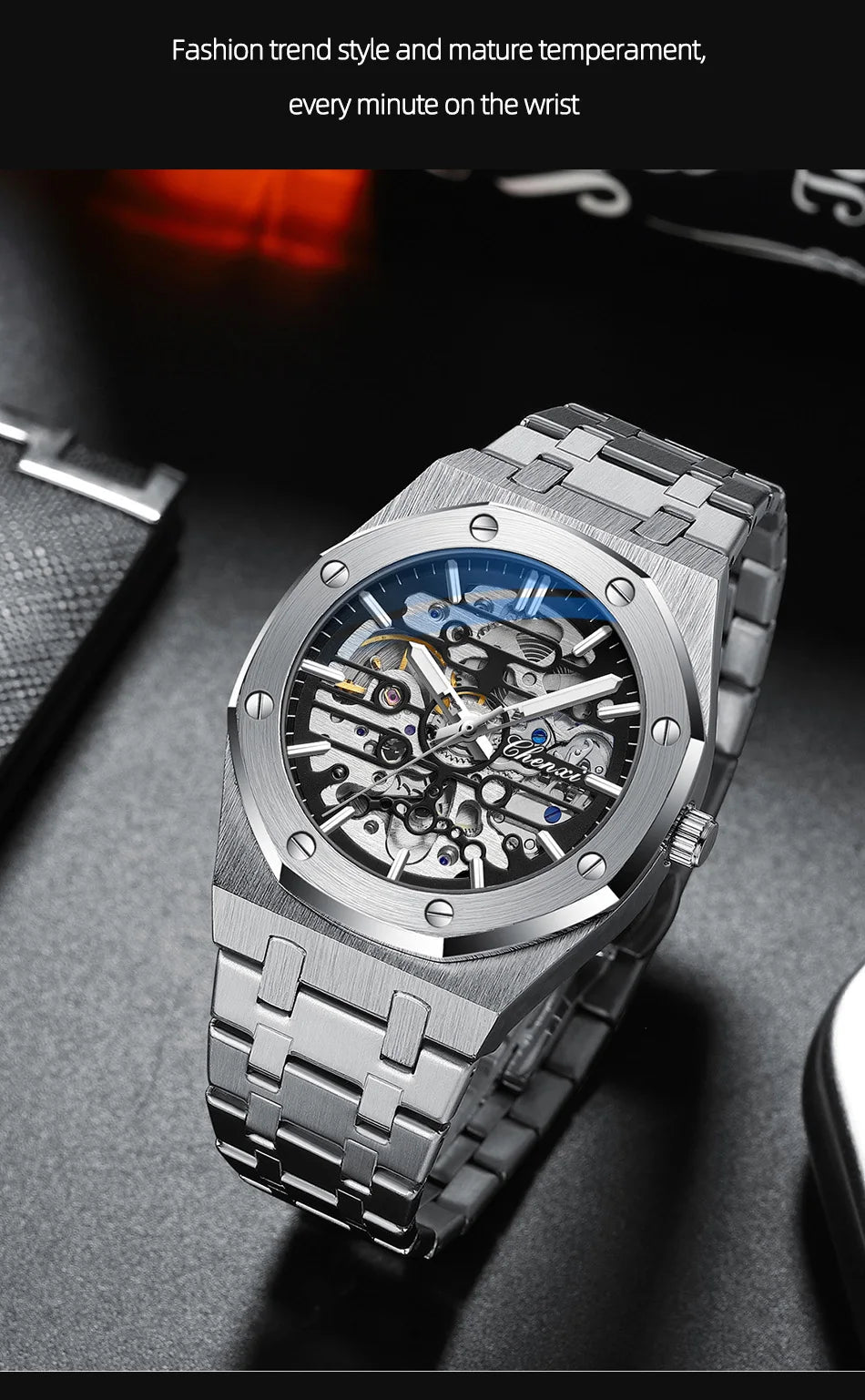2026 High Quality Automatic Movement Mechanical Watches For Men Fashion Casual Skeleton Hollow Luminous Waterproof Watch CHENXI - Tara's Tiny Treasures