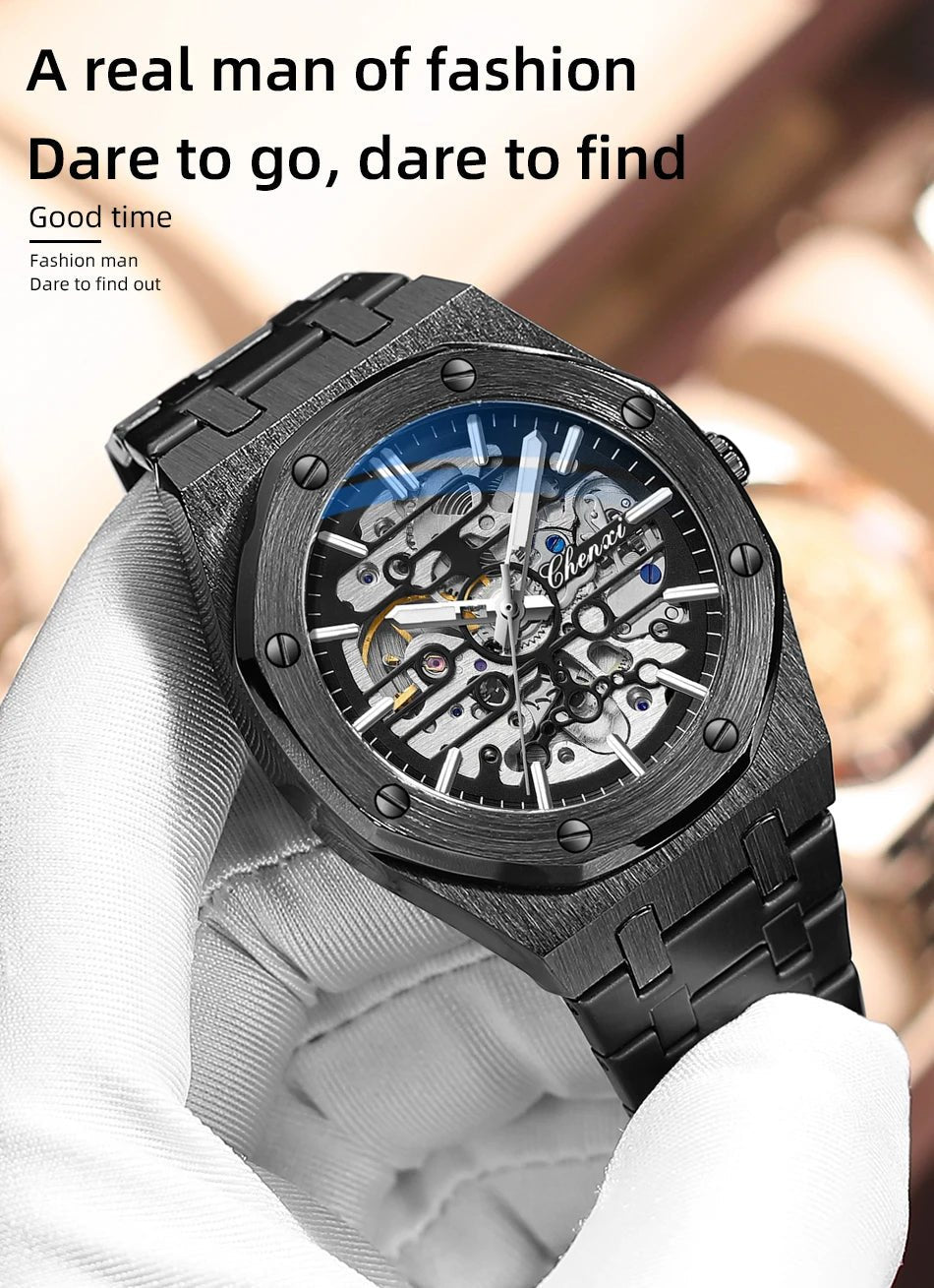 2026 High Quality Automatic Movement Mechanical Watches For Men Fashion Casual Skeleton Hollow Luminous Waterproof Watch CHENXI - Tara's Tiny Treasures