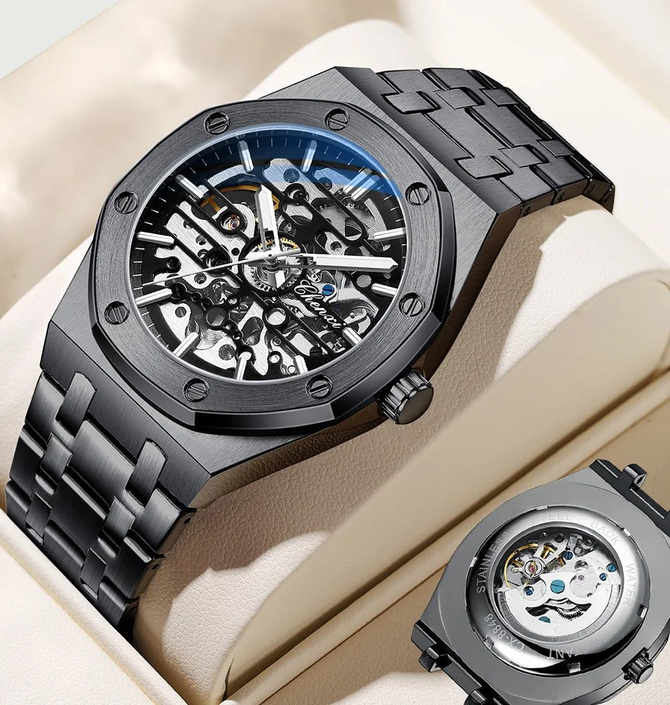 2026 High Quality Automatic Movement Mechanical Watches For Men Fashion Casual Skeleton Hollow Luminous Waterproof Watch CHENXI - Tara's Tiny Treasures