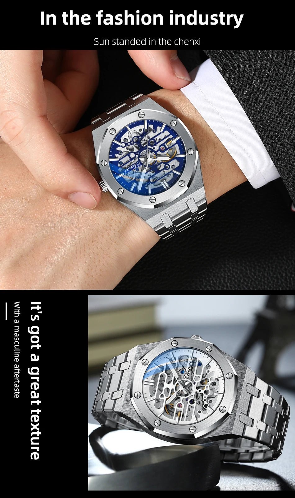 2026 High Quality Automatic Movement Mechanical Watches For Men Fashion Casual Skeleton Hollow Luminous Waterproof Watch CHENXI - Tara's Tiny Treasures
