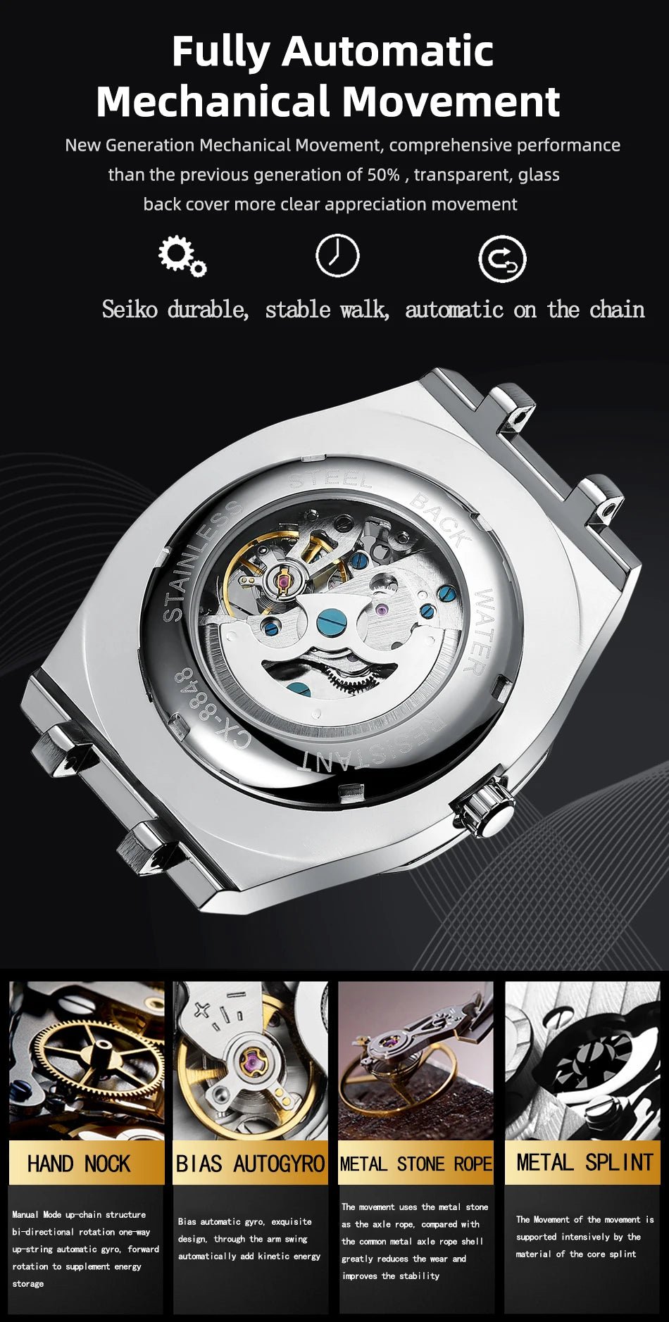 2026 High Quality Automatic Movement Mechanical Watches For Men Fashion Casual Skeleton Hollow Luminous Waterproof Watch CHENXI - Tara's Tiny Treasures