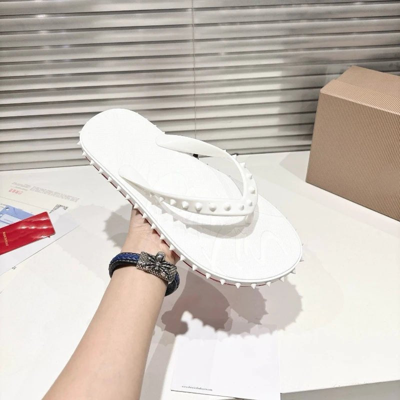 2026 New Luxury Men's Flip Flops Fashion Rivets Designer Sandals Non-slip Flat Beach Shoes Outdoor Casual Couple Shoes - Tara's Tiny Treasures