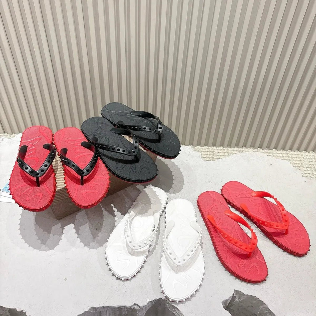 2026 New Luxury Men's Flip Flops Fashion Rivets Designer Sandals Non-slip Flat Beach Shoes Outdoor Casual Couple Shoes - Tara's Tiny Treasures