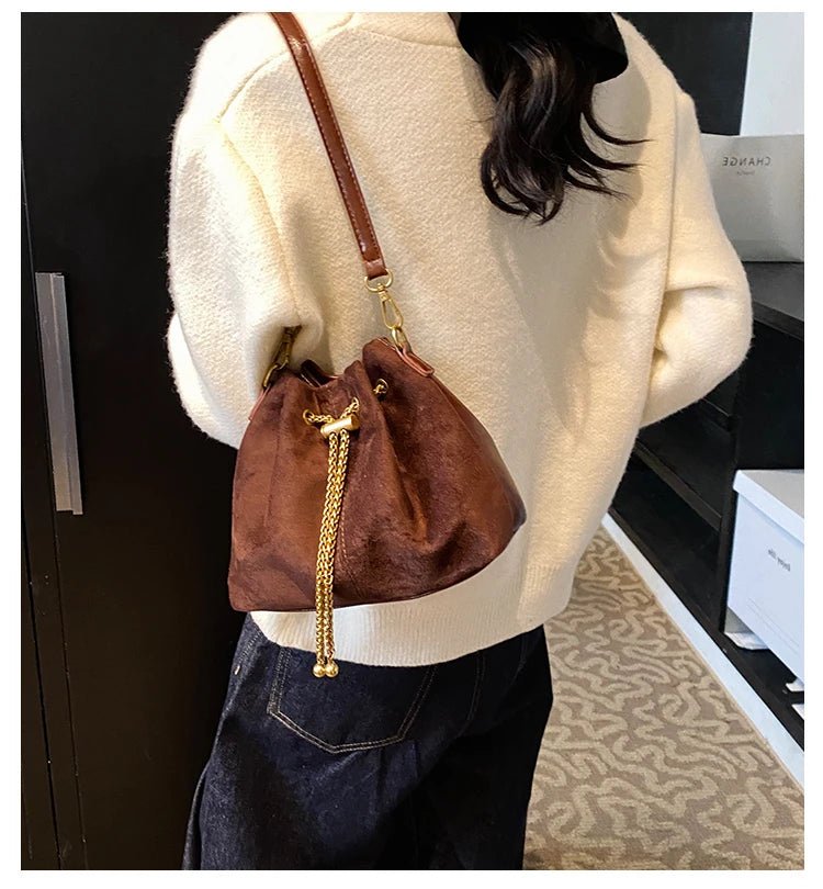 2026 Soft Commuting Crossbody Bags Faux Suede Sewing Hot Sale Bags for WomenThread Solid Color String Women's Handbags - Tara's Tiny Treasures