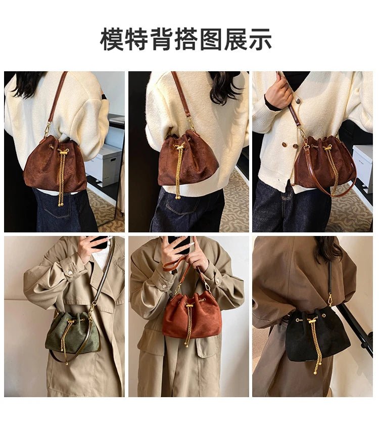 2026 Soft Commuting Crossbody Bags Faux Suede Sewing Hot Sale Bags for WomenThread Solid Color String Women's Handbags - Tara's Tiny Treasures
