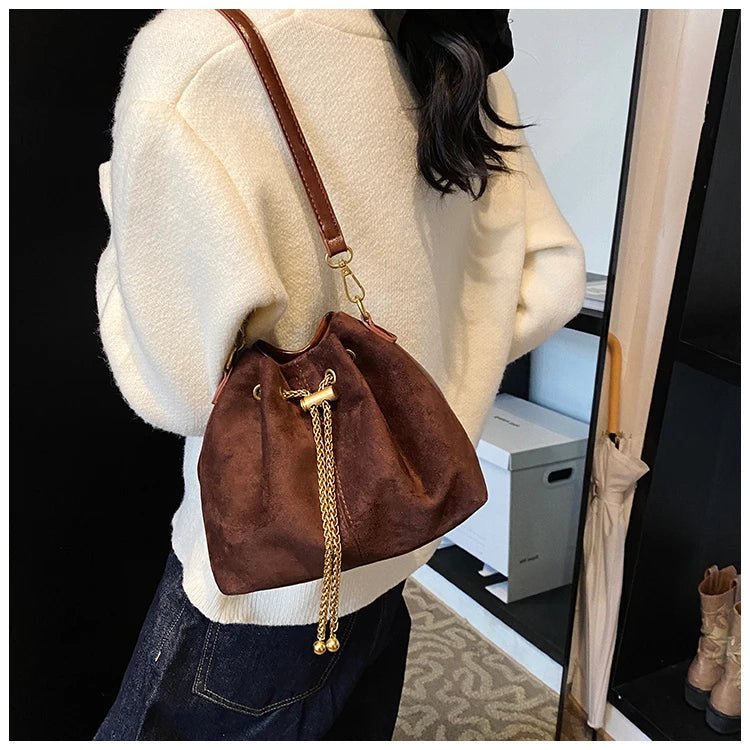 2026 Soft Commuting Crossbody Bags Faux Suede Sewing Hot Sale Bags for WomenThread Solid Color String Women's Handbags - Tara's Tiny Treasures