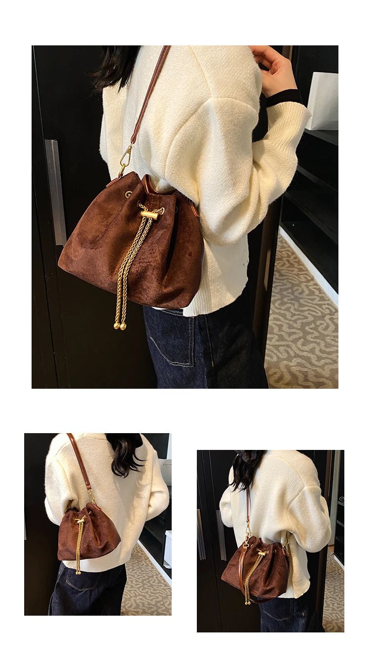 2026 Soft Commuting Crossbody Bags Faux Suede Sewing Hot Sale Bags for WomenThread Solid Color String Women's Handbags - Tara's Tiny Treasures