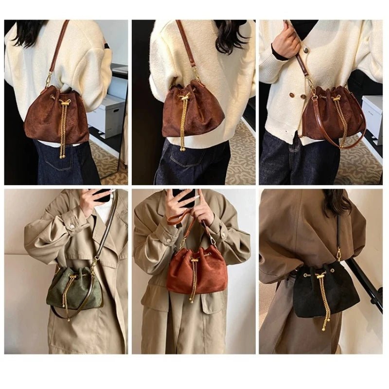 2026 Soft Commuting Crossbody Bags Faux Suede Sewing Hot Sale Bags for WomenThread Solid Color String Women's Handbags - Tara's Tiny Treasures