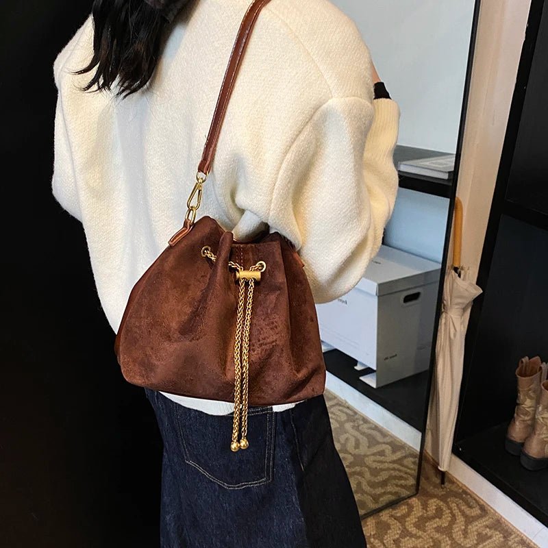 2026 Soft Commuting Crossbody Bags Faux Suede Sewing Hot Sale Bags for WomenThread Solid Color String Women's Handbags - Tara's Tiny Treasures