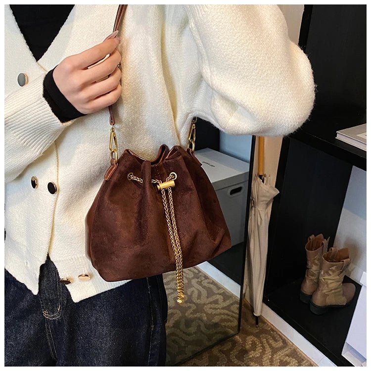 2026 Soft Commuting Crossbody Bags Faux Suede Sewing Hot Sale Bags for WomenThread Solid Color String Women's Handbags - Tara's Tiny Treasures