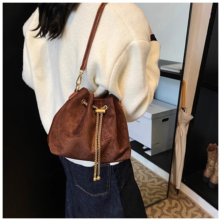 2026 Soft Commuting Crossbody Bags Faux Suede Sewing Hot Sale Bags for WomenThread Solid Color String Women's Handbags - Tara's Tiny Treasures