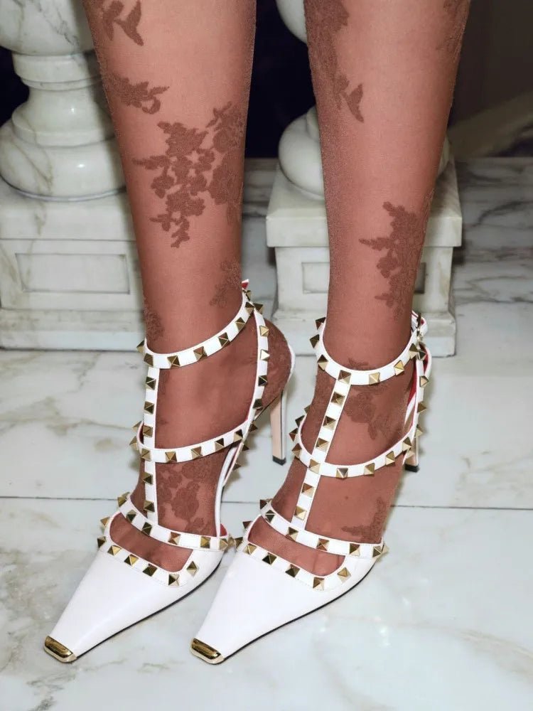 2026Summer Square Headed Rivet High-heeled Women's Sandals, Fashionable and Sexy Women's Party T-table Women's Plus Size Sandals - Tara's Tiny Treasures