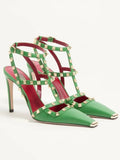 2026Summer Square Headed Rivet High-heeled Women's Sandals, Fashionable and Sexy Women's Party T-table Women's Plus Size Sandals - Tara's Tiny Treasures