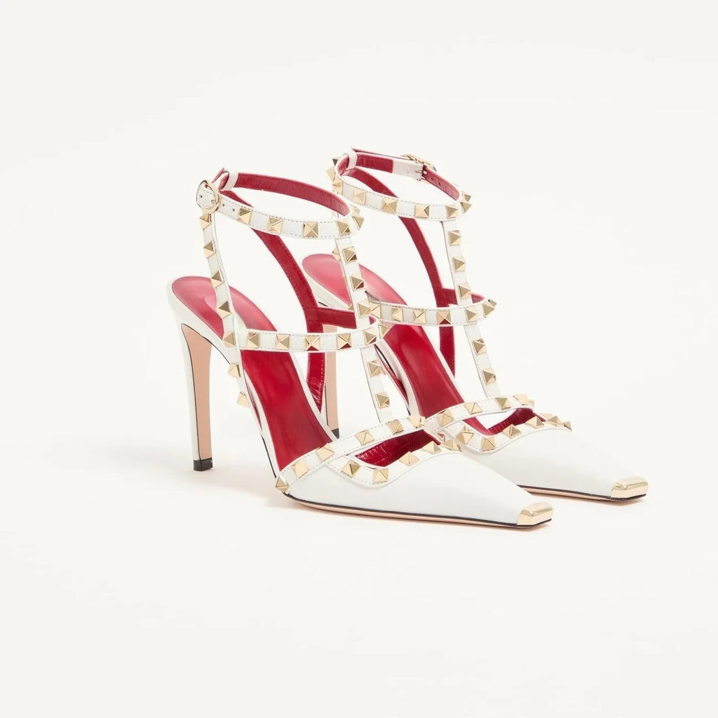 2026Summer Square Headed Rivet High-heeled Women's Sandals, Fashionable and Sexy Women's Party T-table Women's Plus Size Sandals - Tara's Tiny Treasures