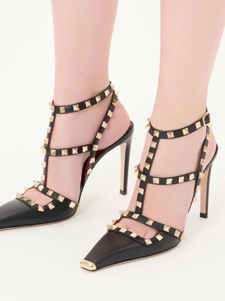 2026Summer Square Headed Rivet High-heeled Women's Sandals, Fashionable and Sexy Women's Party T-table Women's Plus Size Sandals - Tara's Tiny Treasures