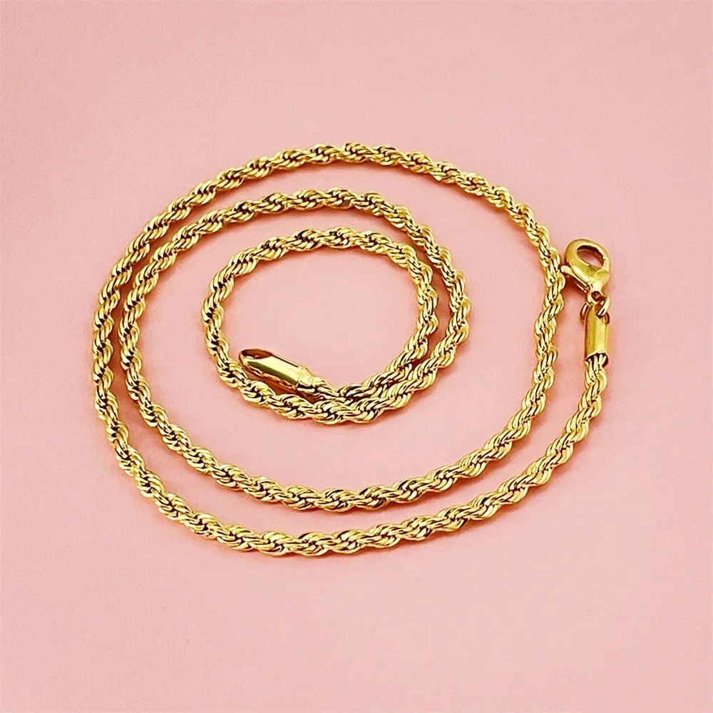 24K Gold AU999 Wholesale 50-75CM 3MM Twist Rope Necklace Men's & Women's - Premium bulk supply, 3MM+50-75CM, stylish unisex - Tara's Tiny Treasures