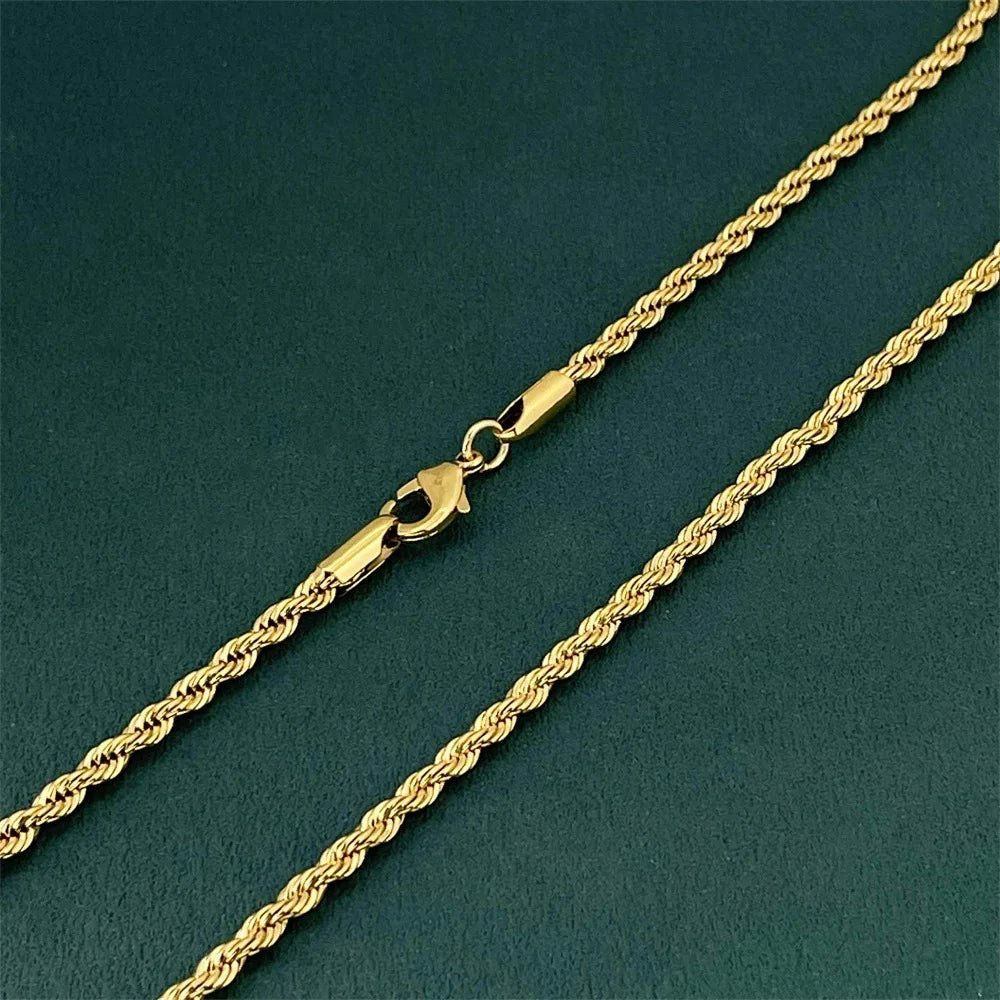 24K Gold AU999 Wholesale 50-75CM 3MM Twist Rope Necklace Men's & Women's - Premium bulk supply, 3MM+50-75CM, stylish unisex - Tara's Tiny Treasures