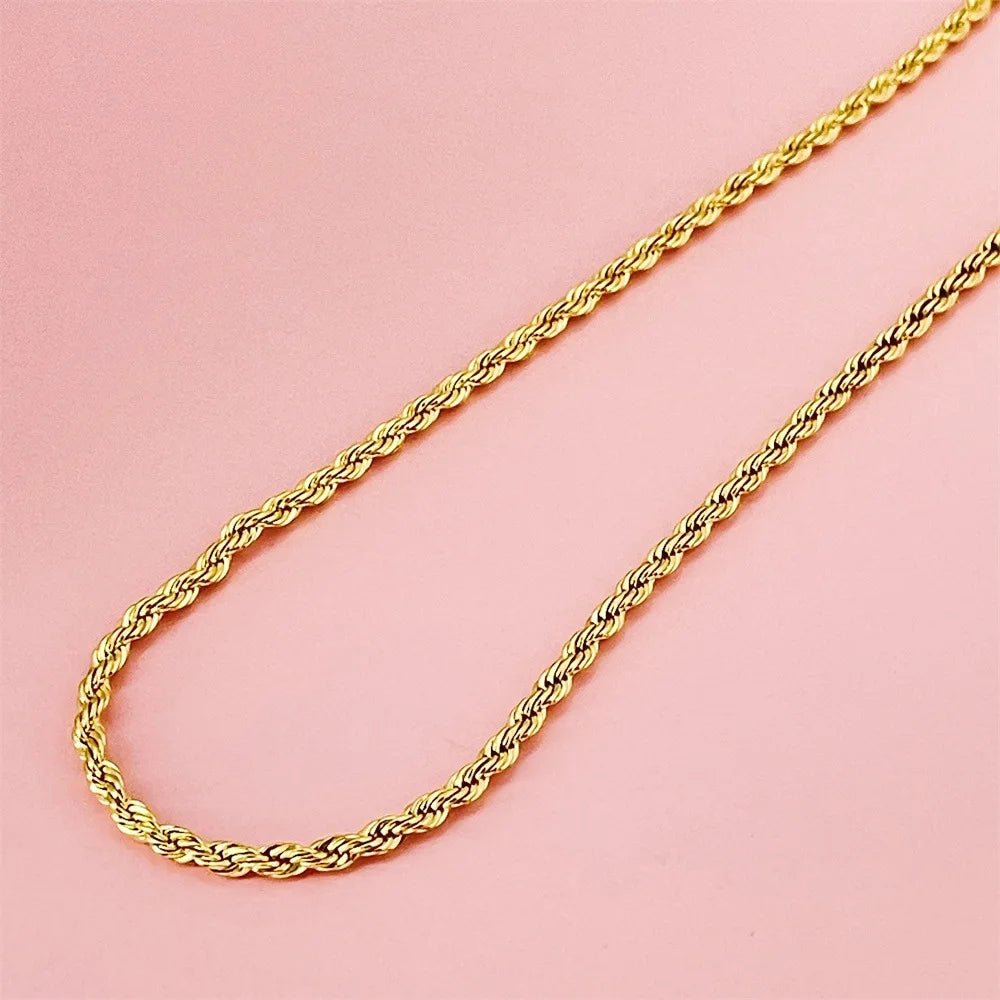24K Gold AU999 Wholesale 50-75CM 3MM Twist Rope Necklace Men's & Women's - Premium bulk supply, 3MM+50-75CM, stylish unisex - Tara's Tiny Treasures