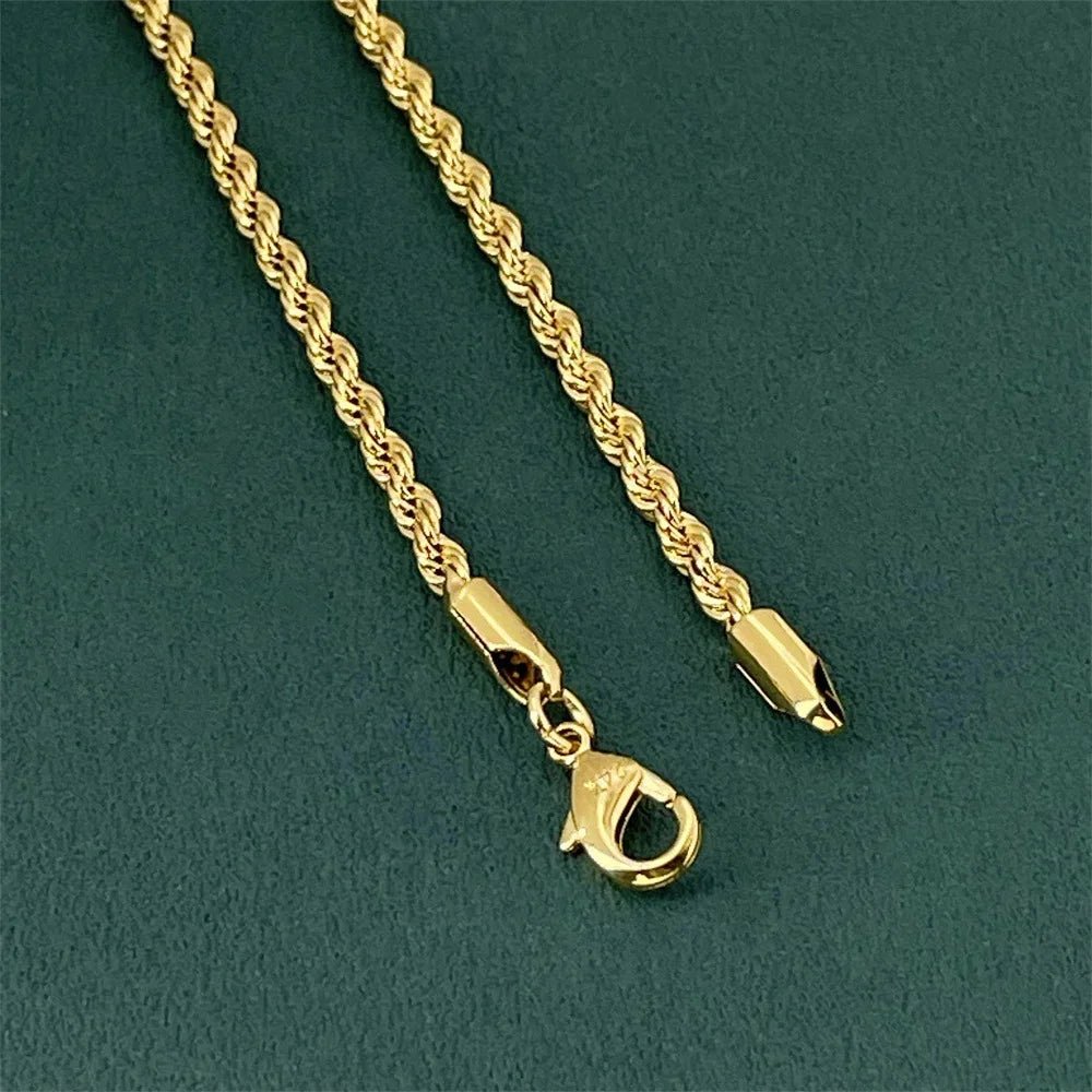 24K Gold AU999 Wholesale 50-75CM 3MM Twist Rope Necklace Men's & Women's - Premium bulk supply, 3MM+50-75CM, stylish unisex - Tara's Tiny Treasures