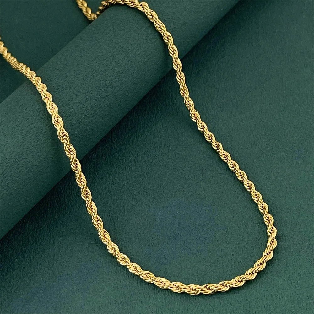 24K Gold AU999 Wholesale 50-75CM 3MM Twist Rope Necklace Men's & Women's - Premium bulk supply, 3MM+50-75CM, stylish unisex - Tara's Tiny Treasures