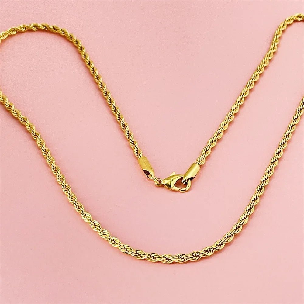 24K Gold AU999 Wholesale 50-75CM 3MM Twist Rope Necklace Men's & Women's - Premium bulk supply, 3MM+50-75CM, stylish unisex - Tara's Tiny Treasures