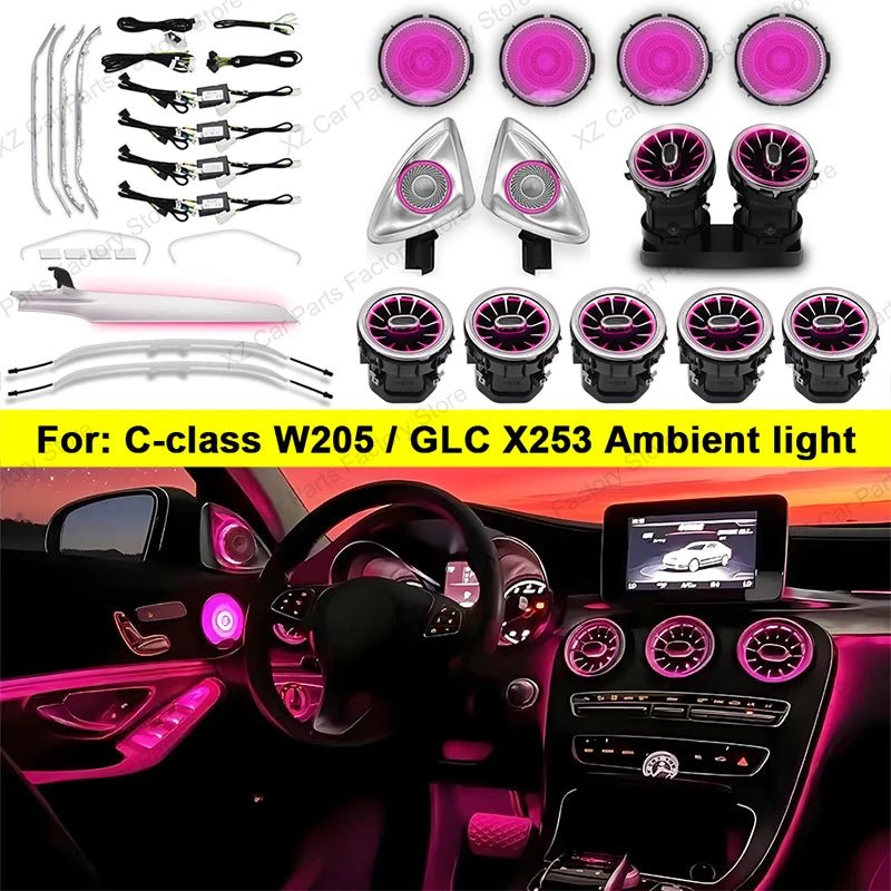 3/64 Colour Car LED Ambient Light for Mercedes-Benz C/GLC Class Coupe W205 C43 C63 X253 LED Door Speaker Cover Vents RetrofitSet - Tara's Tiny Treasures