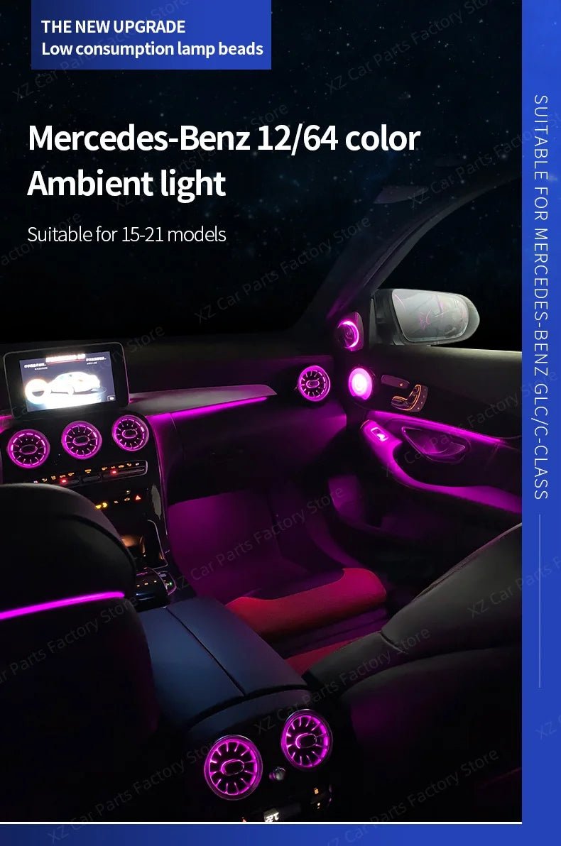3/64 Colour Car LED Ambient Light for Mercedes-Benz C/GLC Class Coupe W205 C43 C63 X253 LED Door Speaker Cover Vents RetrofitSet - Tara's Tiny Treasures