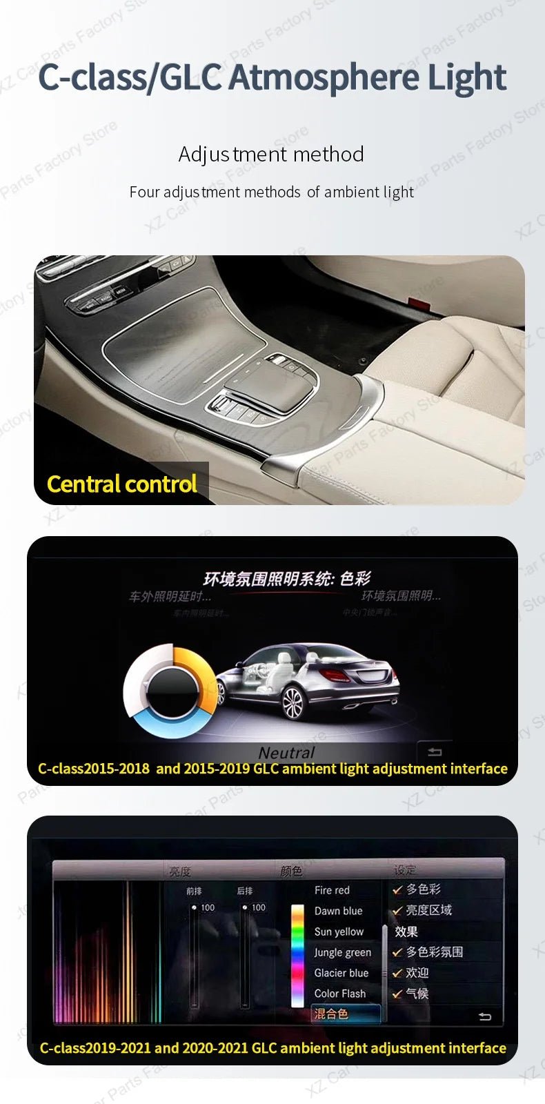 3/64 Colour Car LED Ambient Light for Mercedes-Benz C/GLC Class Coupe W205 C43 C63 X253 LED Door Speaker Cover Vents RetrofitSet - Tara's Tiny Treasures
