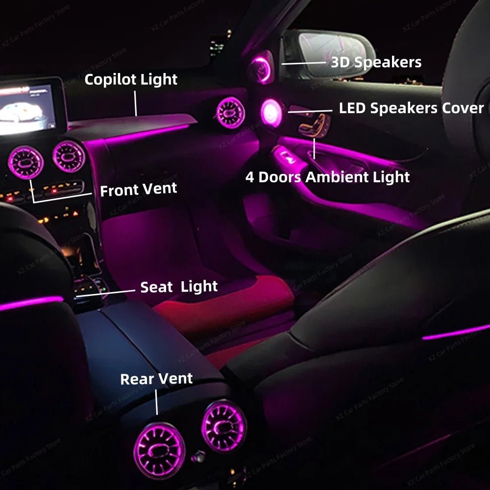 3/64 Colour Car LED Ambient Light for Mercedes-Benz C/GLC Class Coupe W205 C43 C63 X253 LED Door Speaker Cover Vents RetrofitSet - Tara's Tiny Treasures