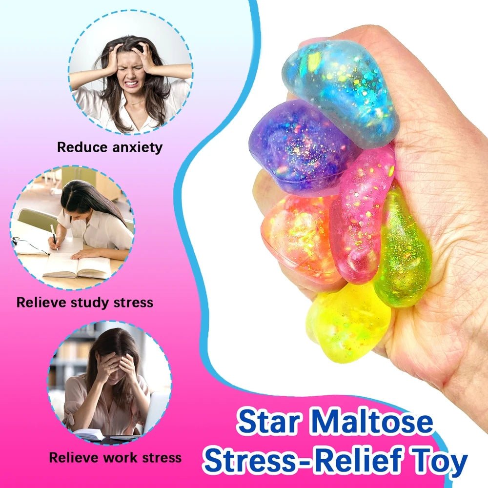 5/10Pcs Glitter Transparent Slow Rising Star Fidget Ball Multi-shape Portable Sensory Toy for Stress Relief Calming Party Favors - Tara's Tiny Treasures