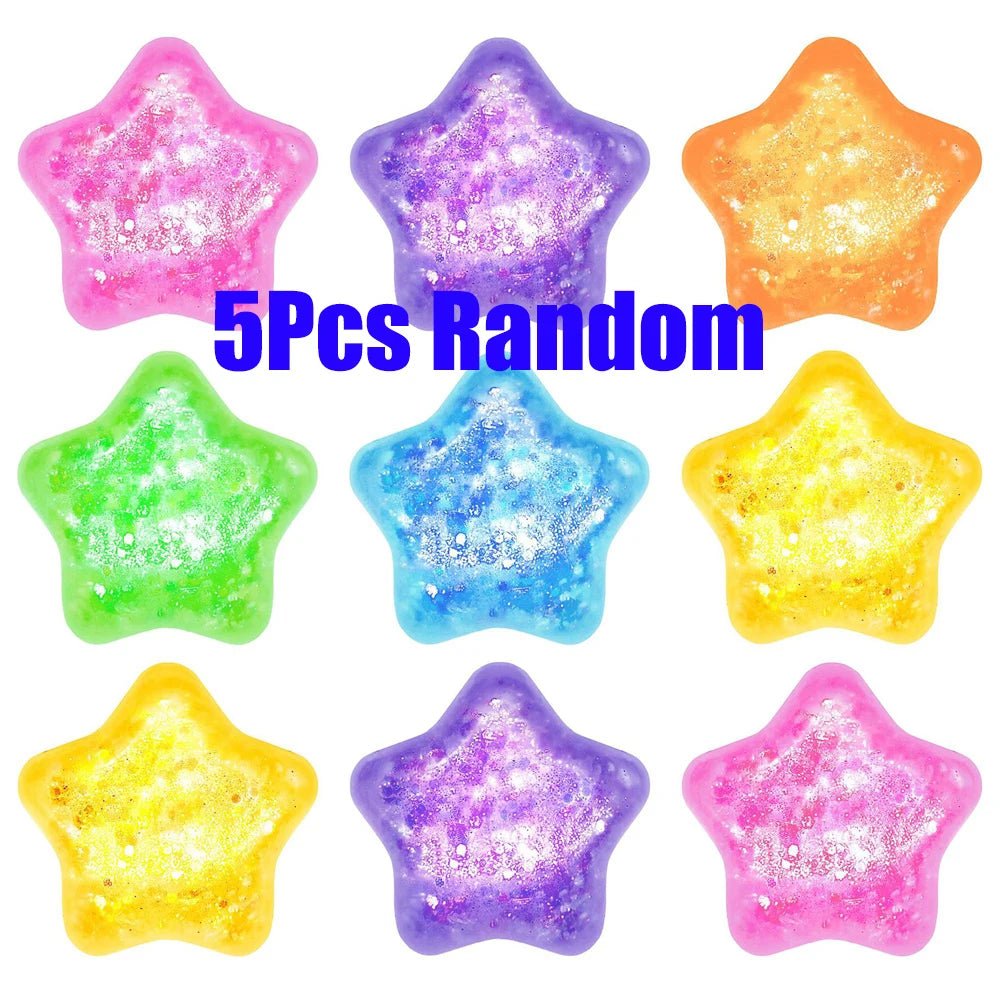5/10Pcs Glitter Transparent Slow Rising Star Fidget Ball Multi-shape Portable Sensory Toy for Stress Relief Calming Party Favors - Tara's Tiny Treasures