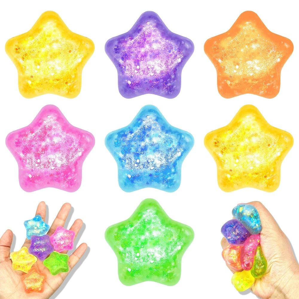 5/10Pcs Glitter Transparent Slow Rising Star Fidget Ball Multi-shape Portable Sensory Toy for Stress Relief Calming Party Favors - Tara's Tiny Treasures