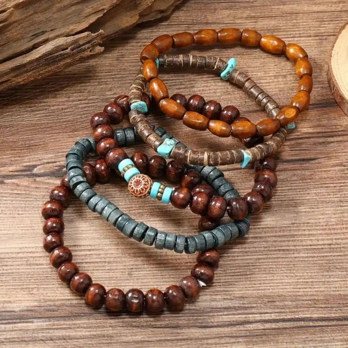 5pcs/set Natural Stone, Wood Beads Beaded Bracelet, Men's Chinese Style Charm Bracelet - Tara's Tiny Treasures
