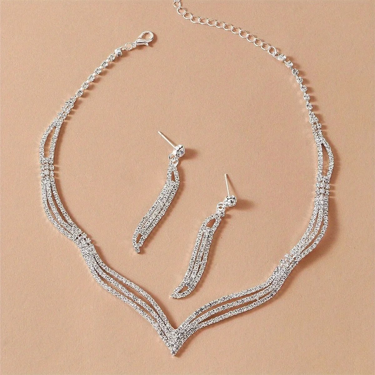 6 Pieces of Earrings, Necklaces, Bracelets, Rings, Bags. Luxury Jewelry Set with Sparkling Rhinestones and Exquisite Evening - Tara's Tiny Treasures
