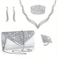 6 Pieces of Earrings, Necklaces, Bracelets, Rings, Bags. Luxury Jewelry Set with Sparkling Rhinestones and Exquisite Evening - Tara's Tiny Treasures