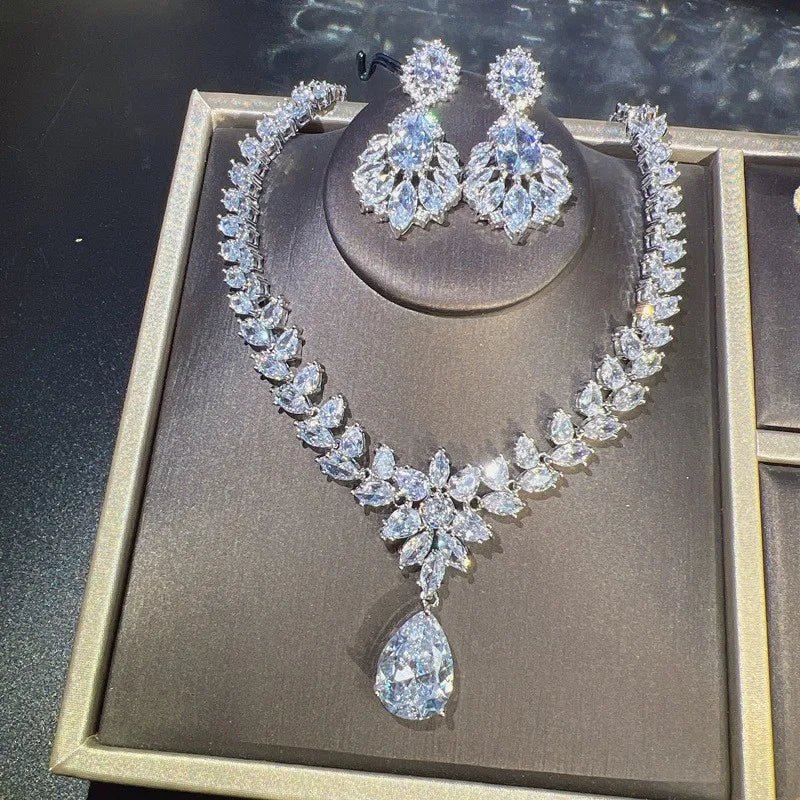 925 sterling silver Moissanite Diamond Jewelry Set Explosion Flash Hot New Luxury Pendant Necklace Female Earrings Set - Tara's Tiny Treasures
